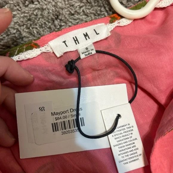 THML Mayport Dress Pink Floral Puff Sleeve Block Print Tassel NWT – Size Small - Picture 5 of 5